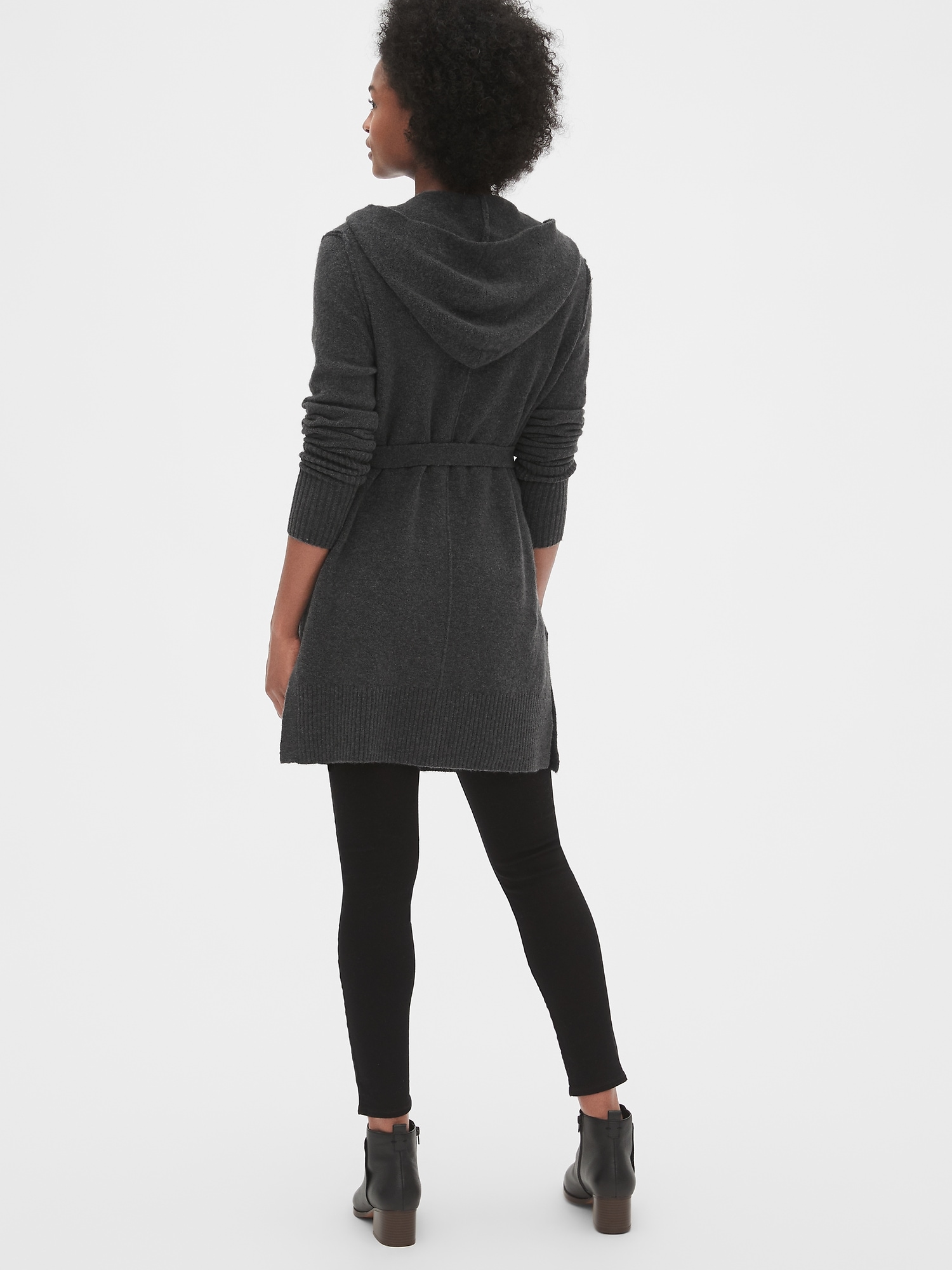 black longline hooded cardigan