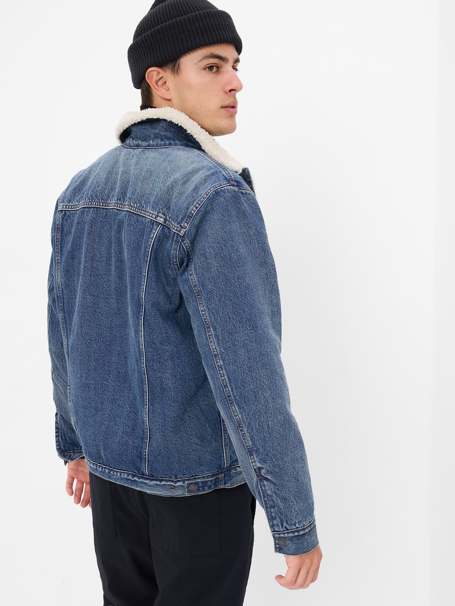 Veste Embl Matique En Denim Doubl E En Sherpa Gap