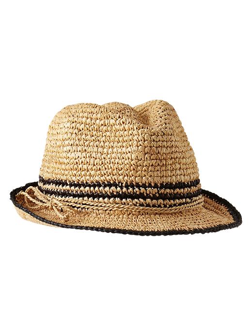 View large product image 1 of 1. Stripe straw fedora