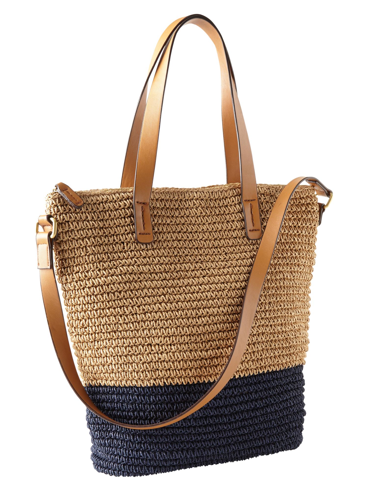 Colorblock straw tote