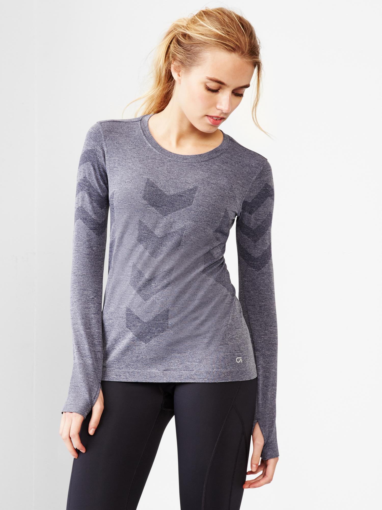 Gap Fit Shirt Womens XS Motion Seamless Active Long Sleeve Thumbholes Top  Gray