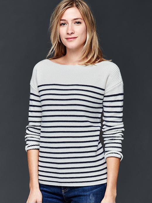 View large product image 1 of 1. Nautical stripe rib sweater