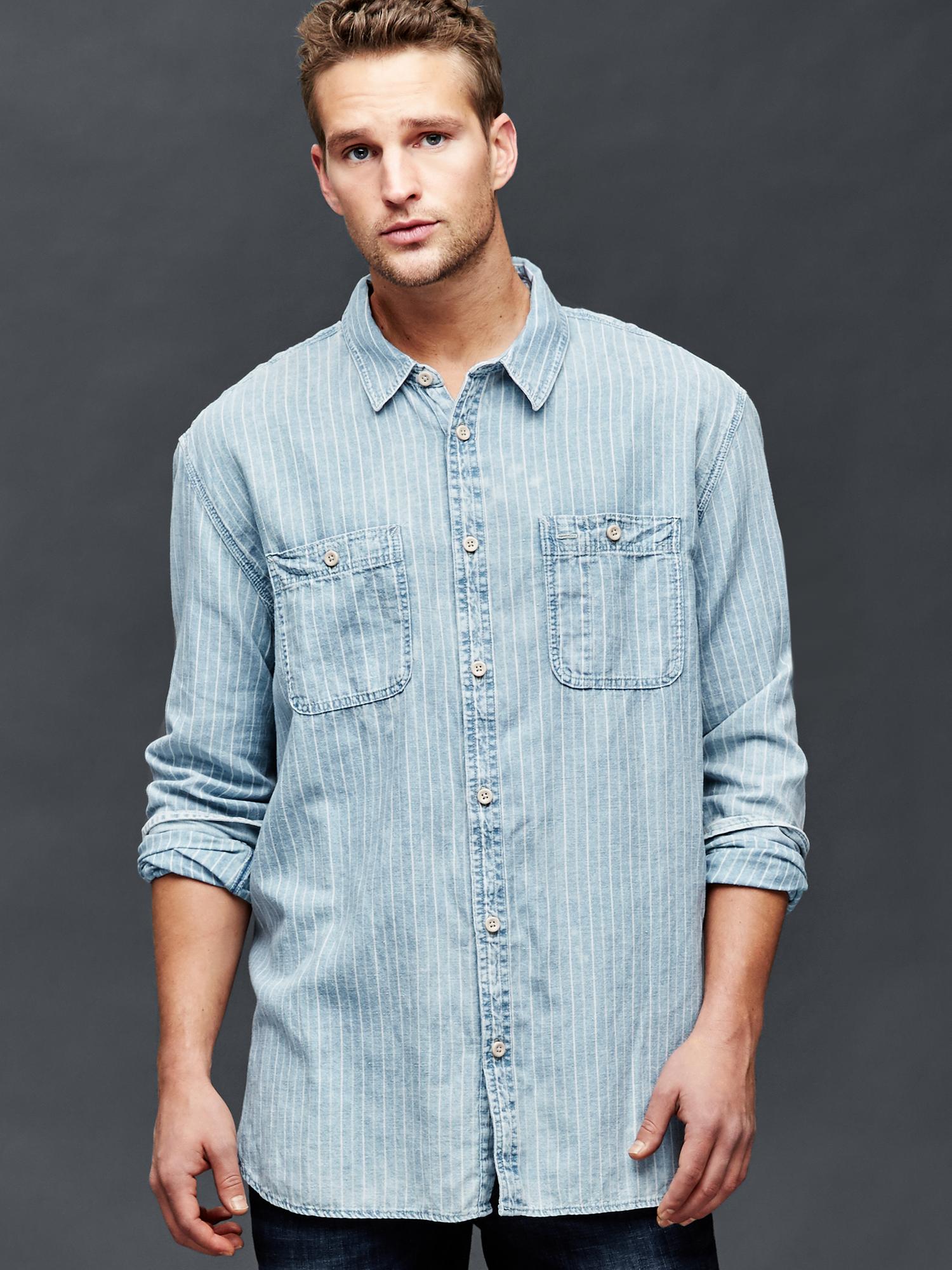 Light wash hot sale denim shirt mens