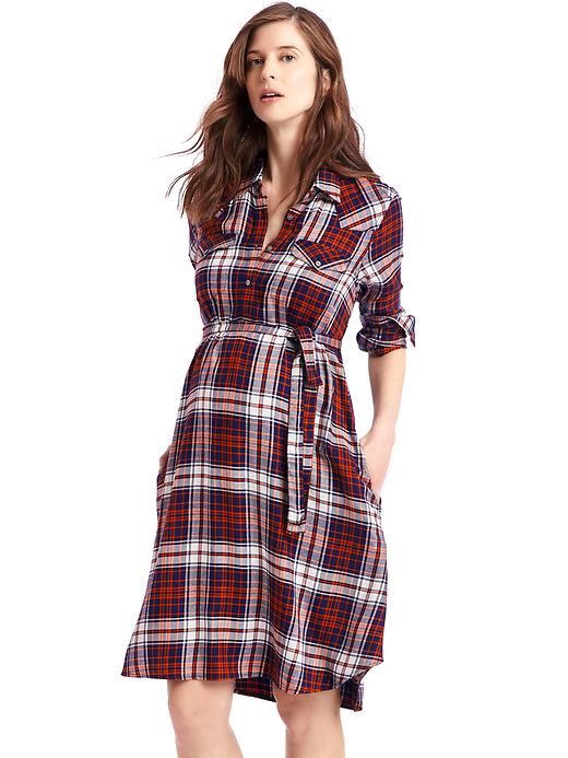 UPC 165622600035 - Gap Plaid Tie Belt Shirtdress - Red plaid ...