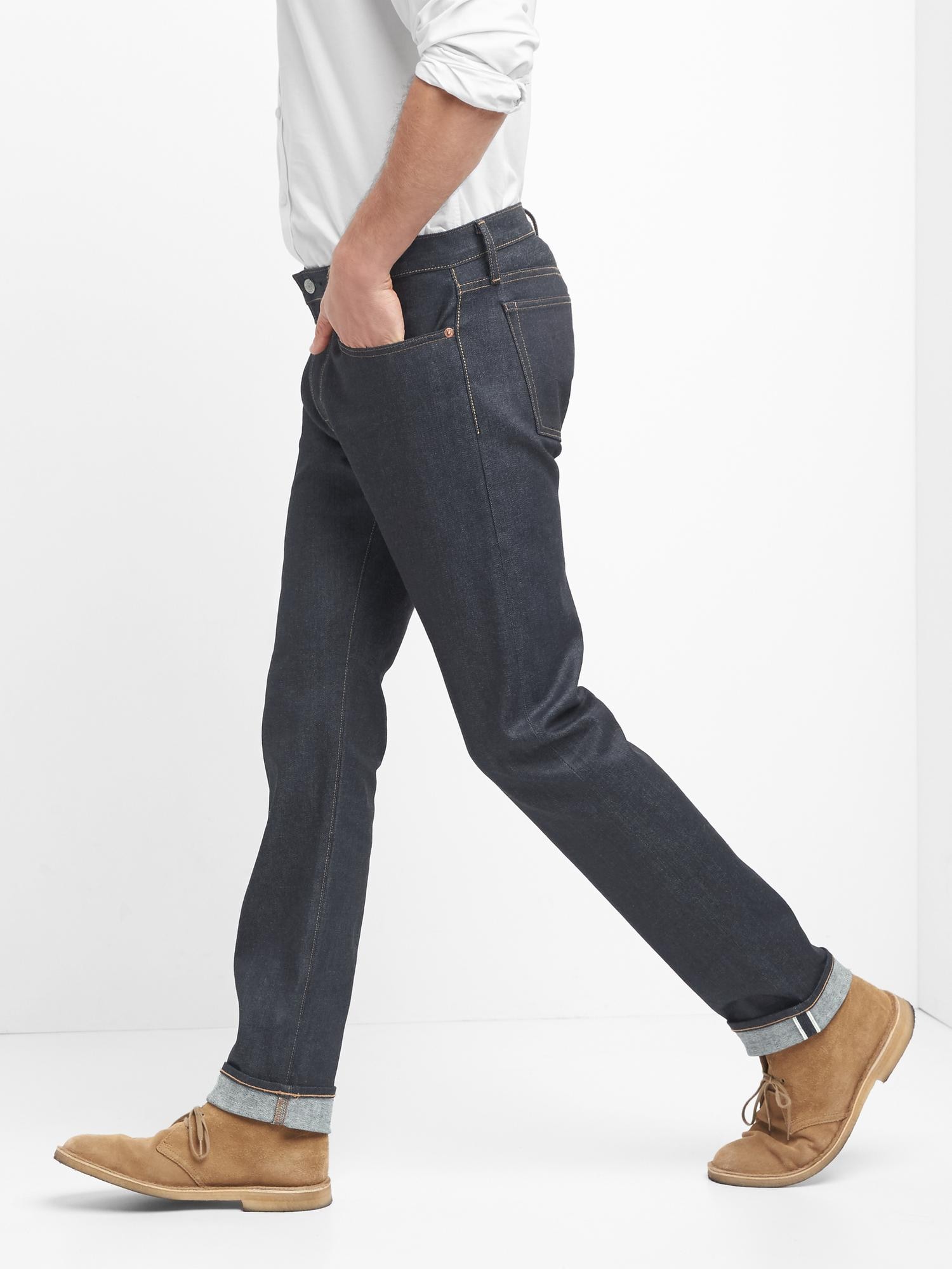 GAP - Slim Straight Rinse Denim Selvedge Blue Jeans, Mens 33 x 28 - MUST  SEE!