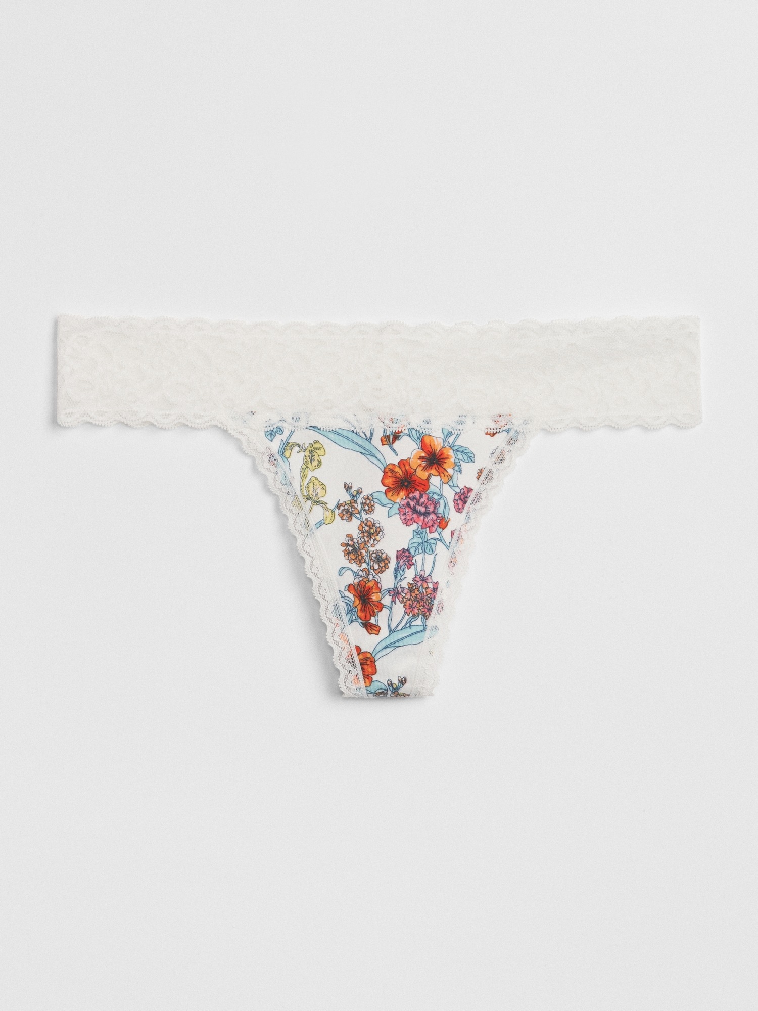 Stretch Cotton & Lace Thong