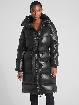 Long shiny puffer on sale coat