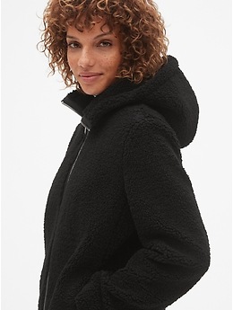 Gap hooded zip deals front teddy coat