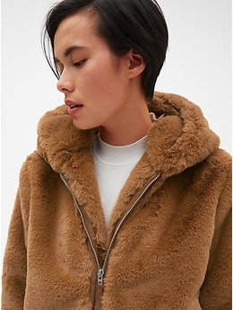 Jackets & Coats, Hooded Faux Fur Zip Detail Jacket