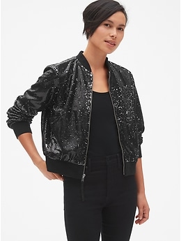 Black sequin bomber jacket best sale plus size