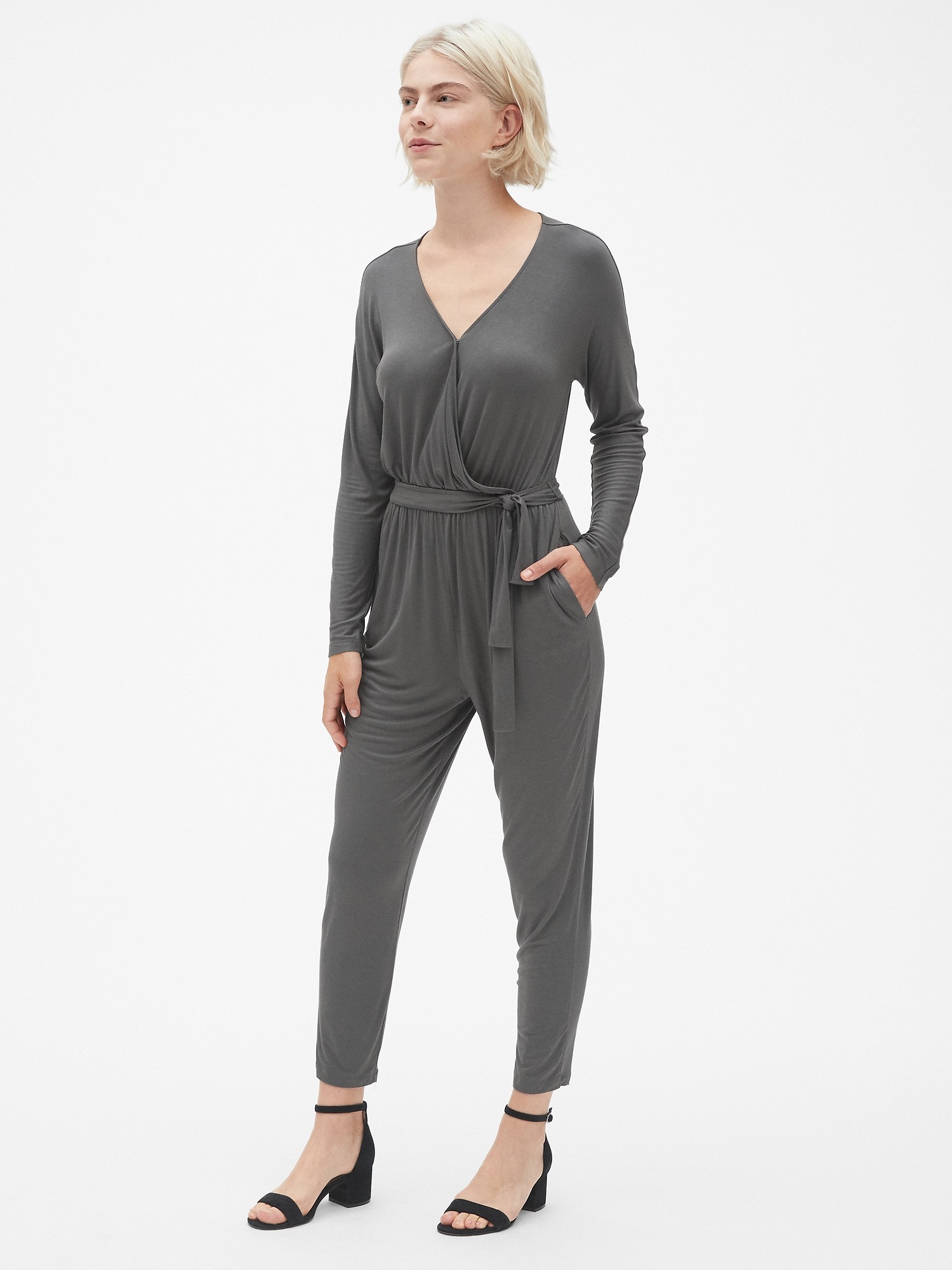 gap long sleeve wrap jumpsuit