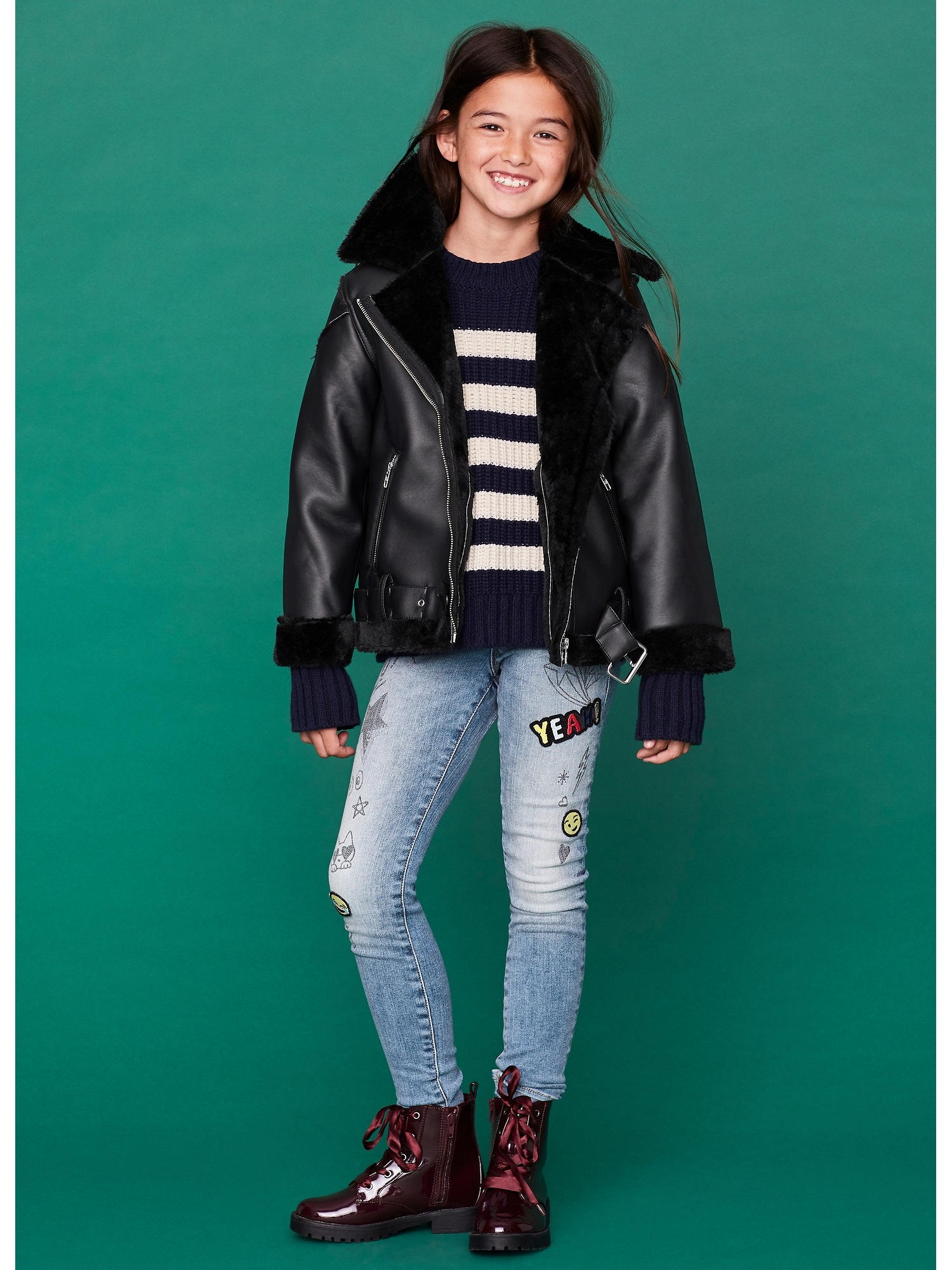 Kids fake leather outlet jacket