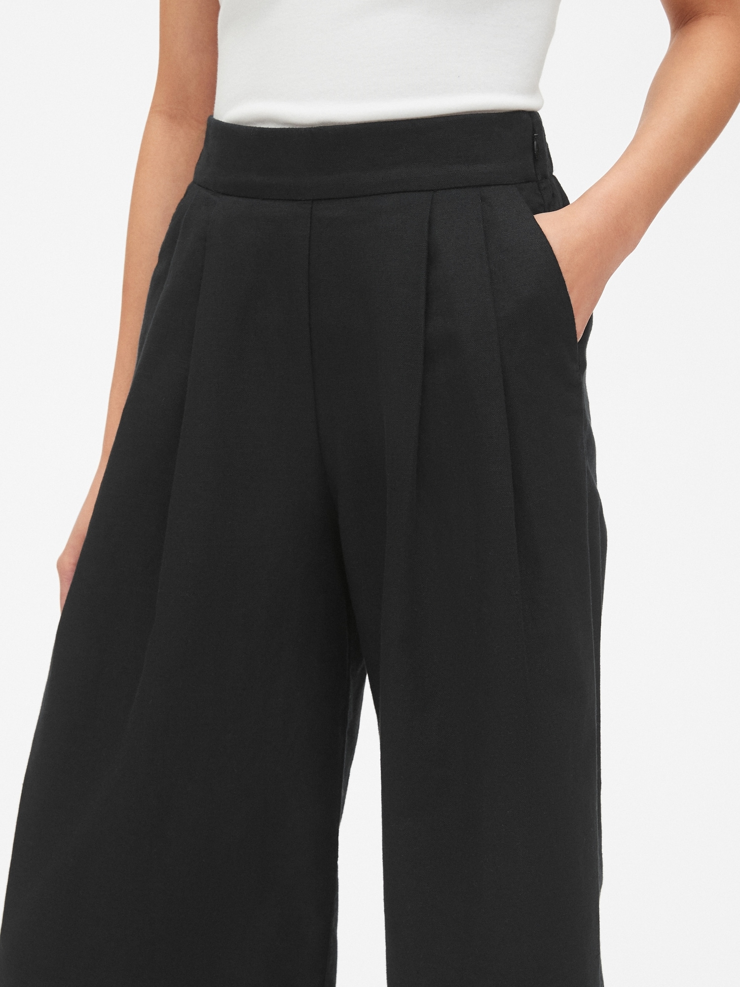 High Rise Wide-Leg Crop Pants in Linen-Cotton