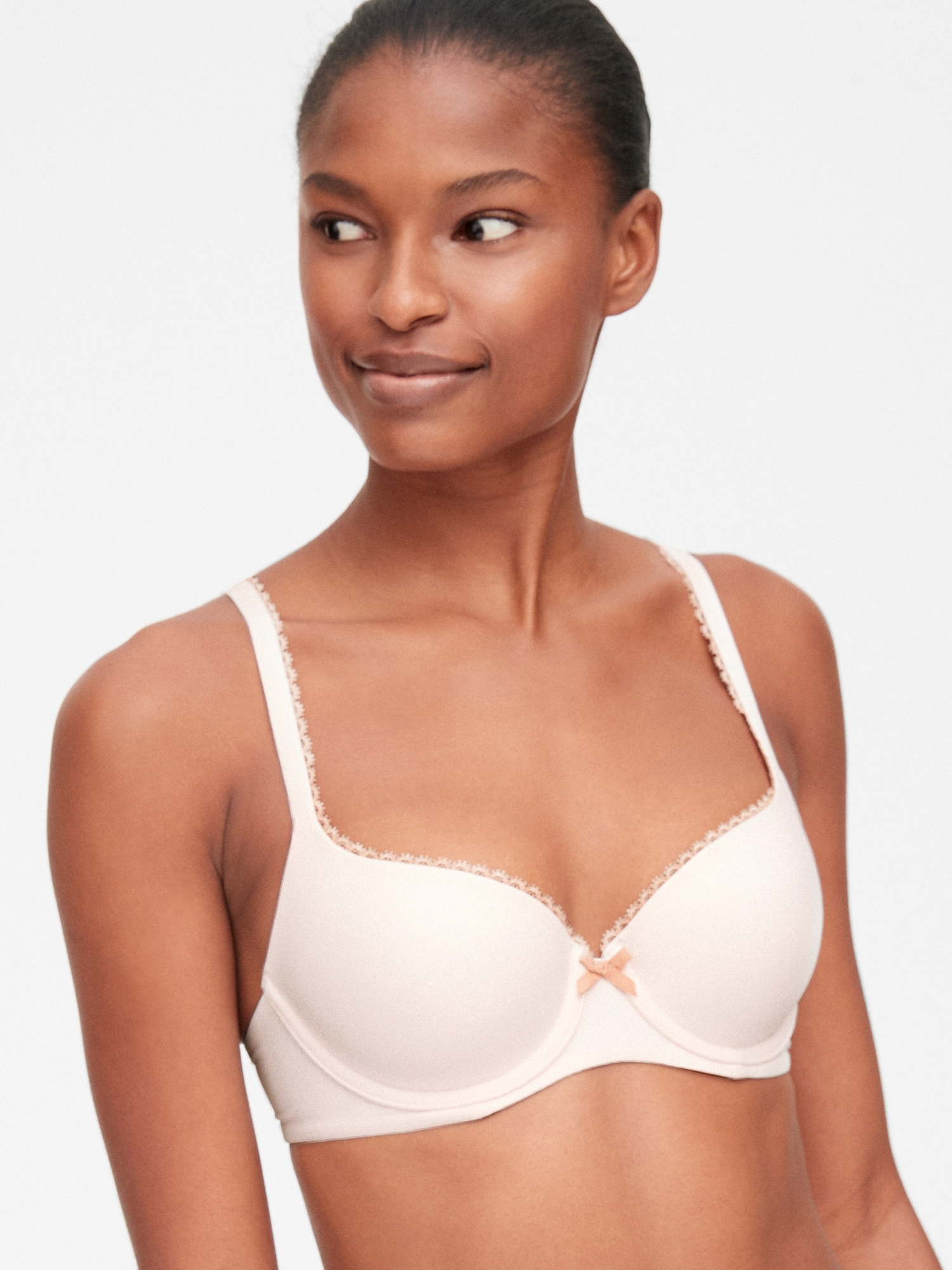 Our Sheer Instinct demi bra has seamless, lightly lined, contouring cups.  Airy, sheer, stretch gossamer ribbon over plush straps and at…