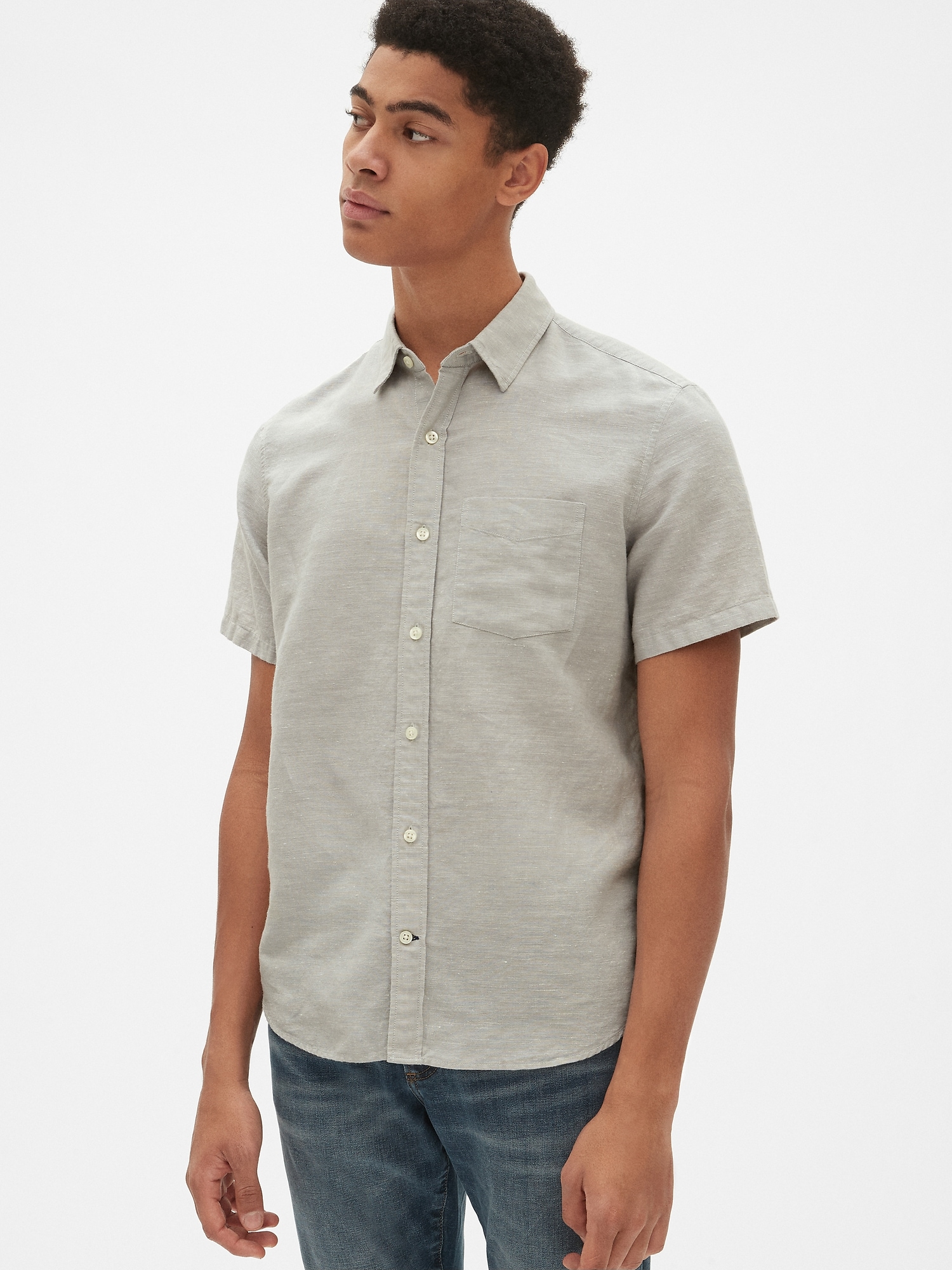 Linen-Cotton Short Sleeve Shirt