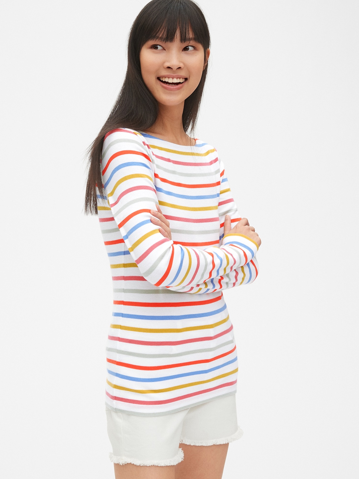 Modern Stripe Long Sleeve Boatneck T-Shirt | Gap