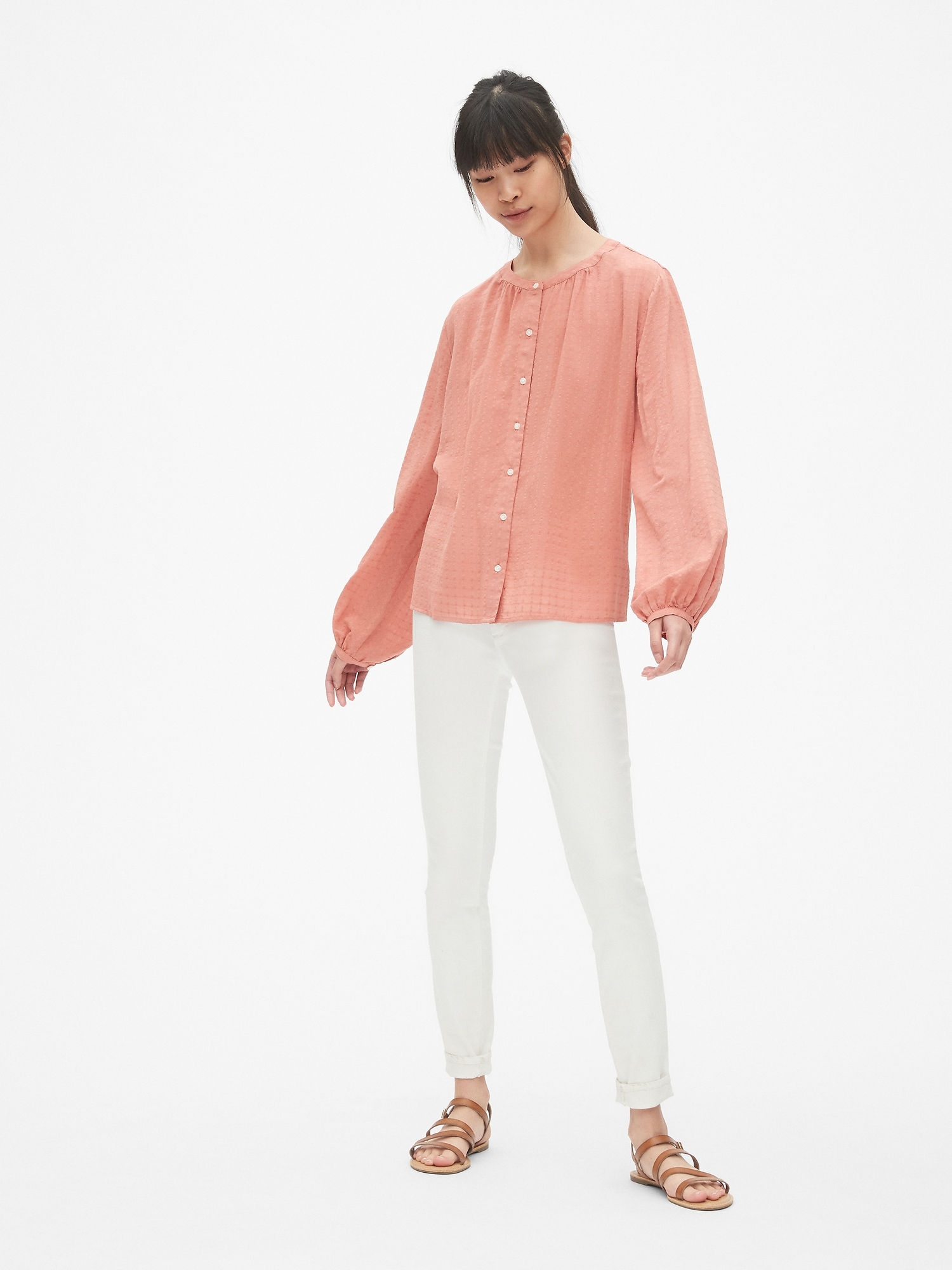 Blouson Sleeve Button Top