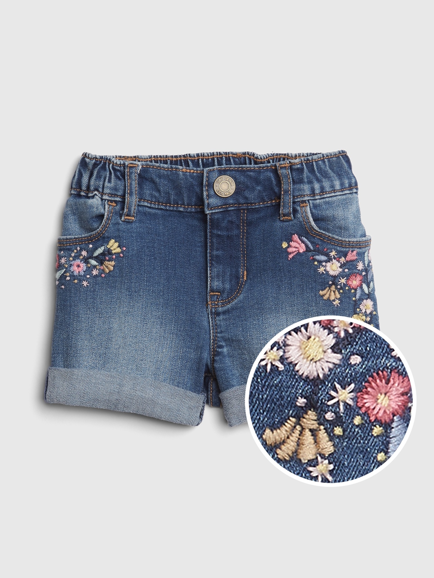 Floral embroidered denim on sale shorts