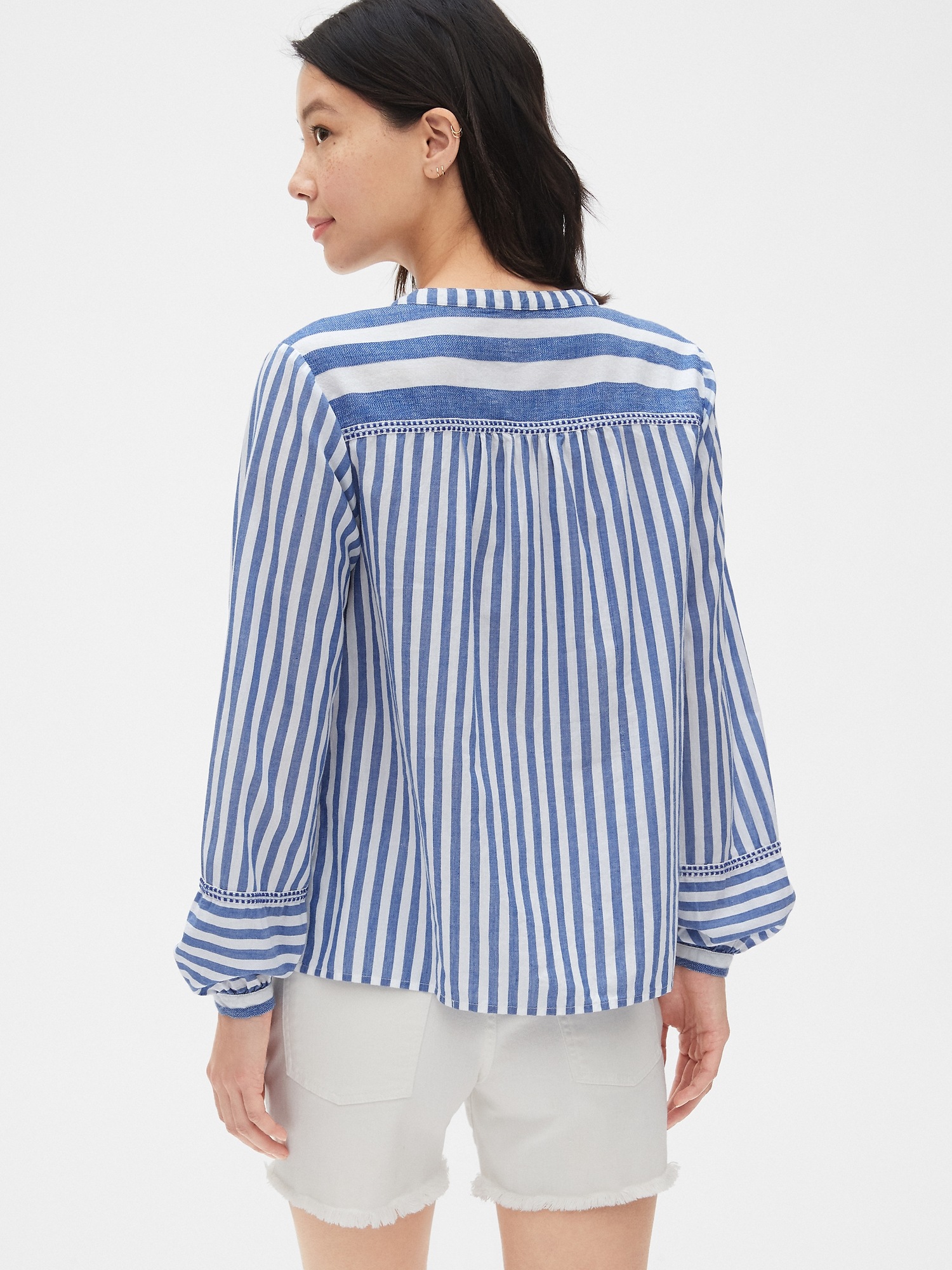 Embroidered Stripe Split-Neck Blouse | Gap