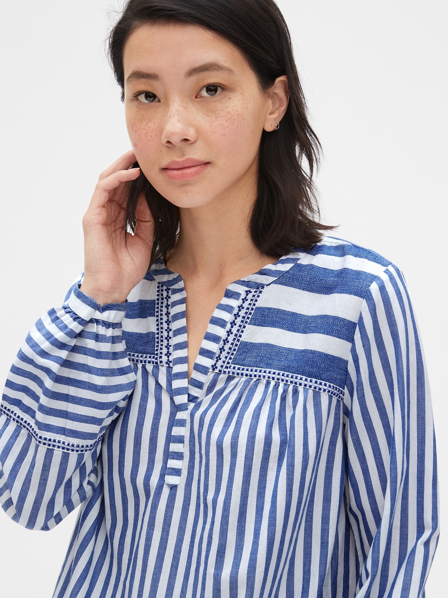 Embroidered Stripe Split-Neck Blouse | Gap