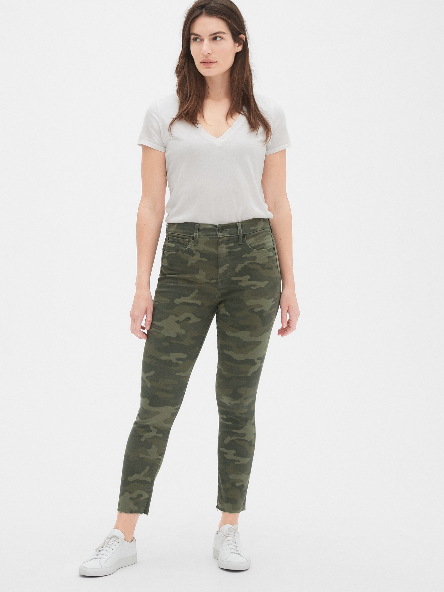 camo skinny jeans with ankle zipper