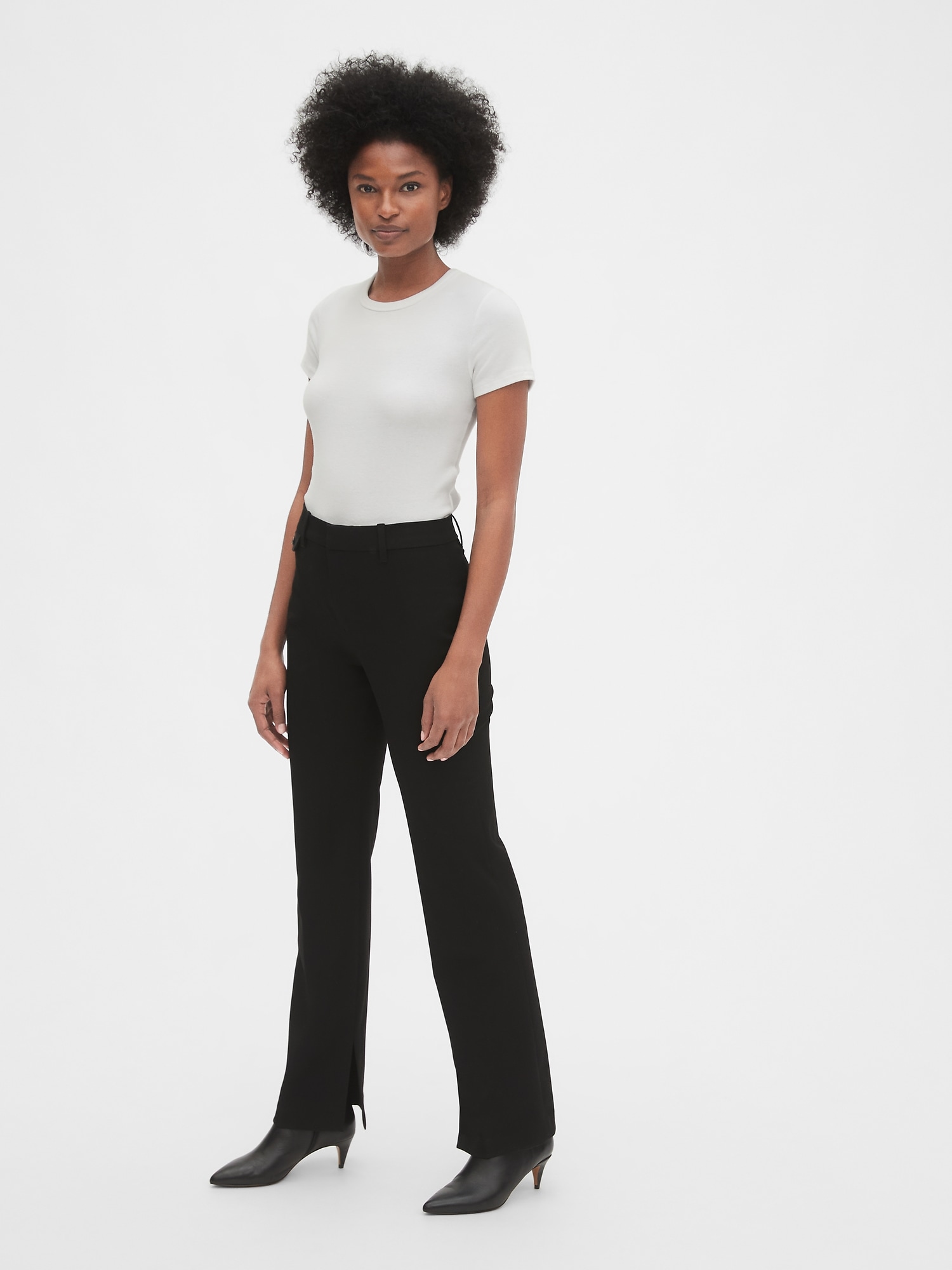 High Rise Slim Boot Pants with Ankle Slit