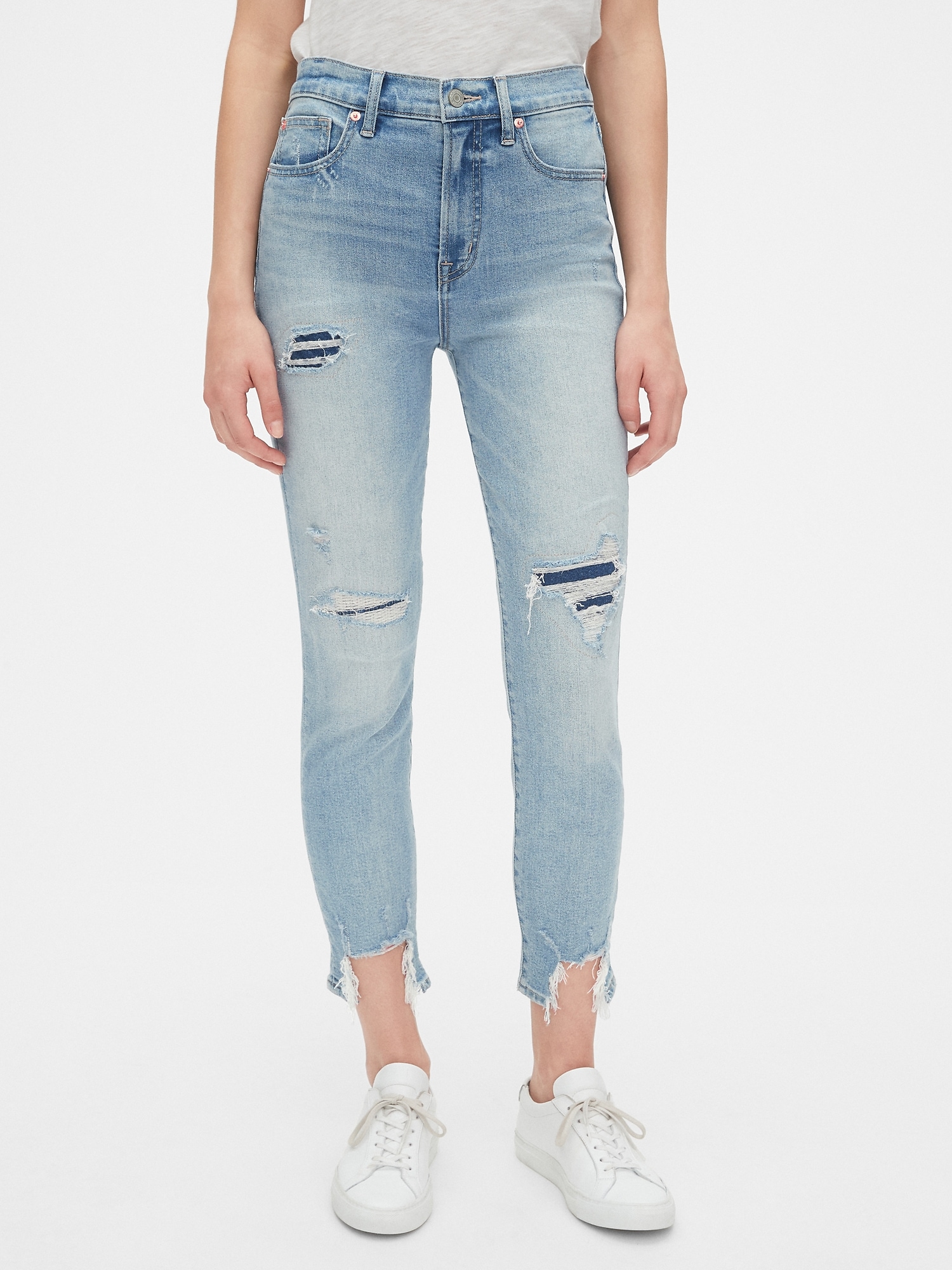 high rise distressed jeans