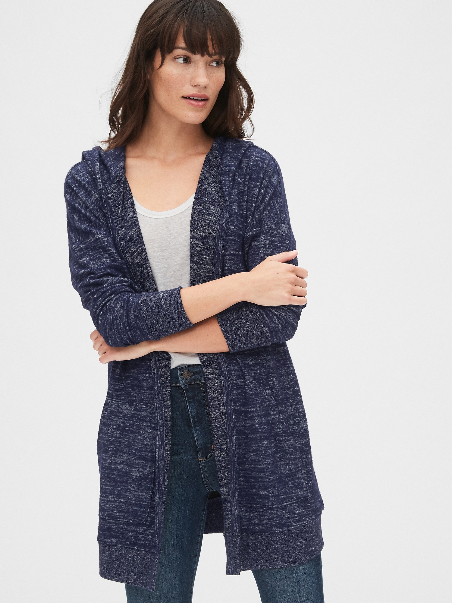 Womens navy hot sale hooded cardigan