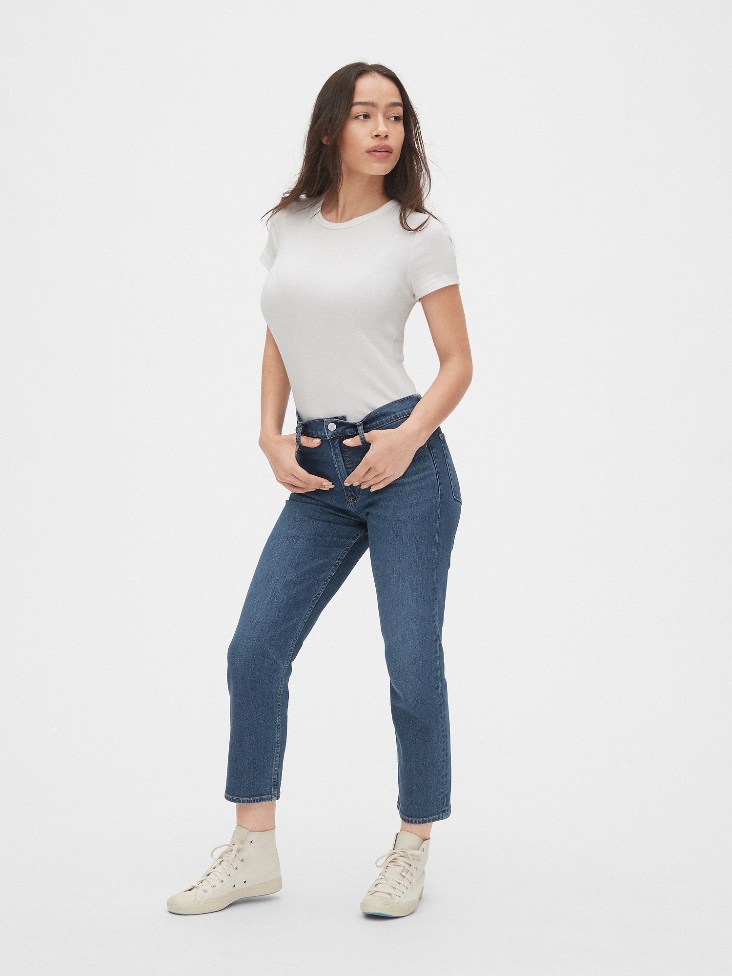 High Rise Cheeky Straight Jeans with Secret Smoothing Pockets