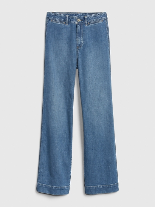Gap Mid Wash Blue High Waisted Wide Leg Cropped Jeans