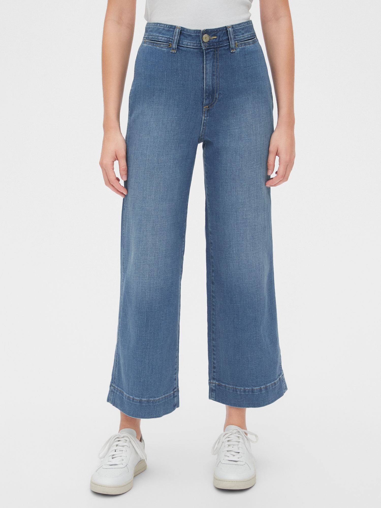 wide leg cropped denim jeans
