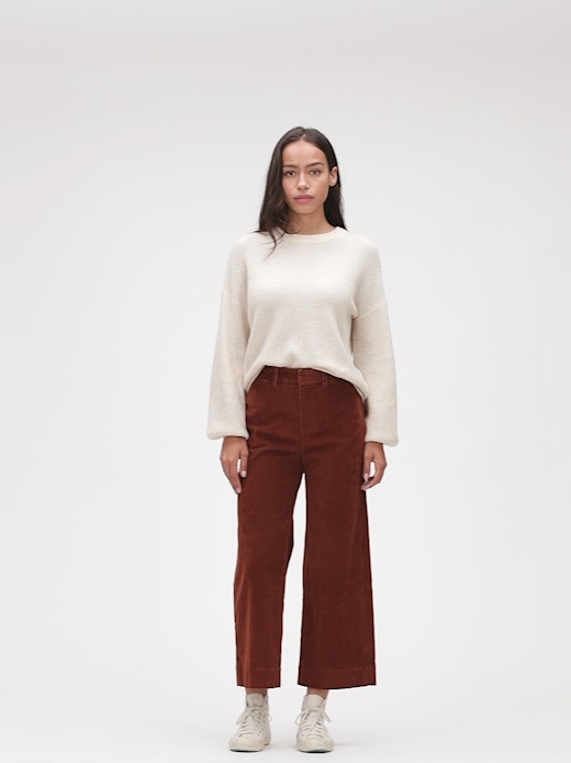 Cord Patch Pocket Wide Leg Cropped Trousers