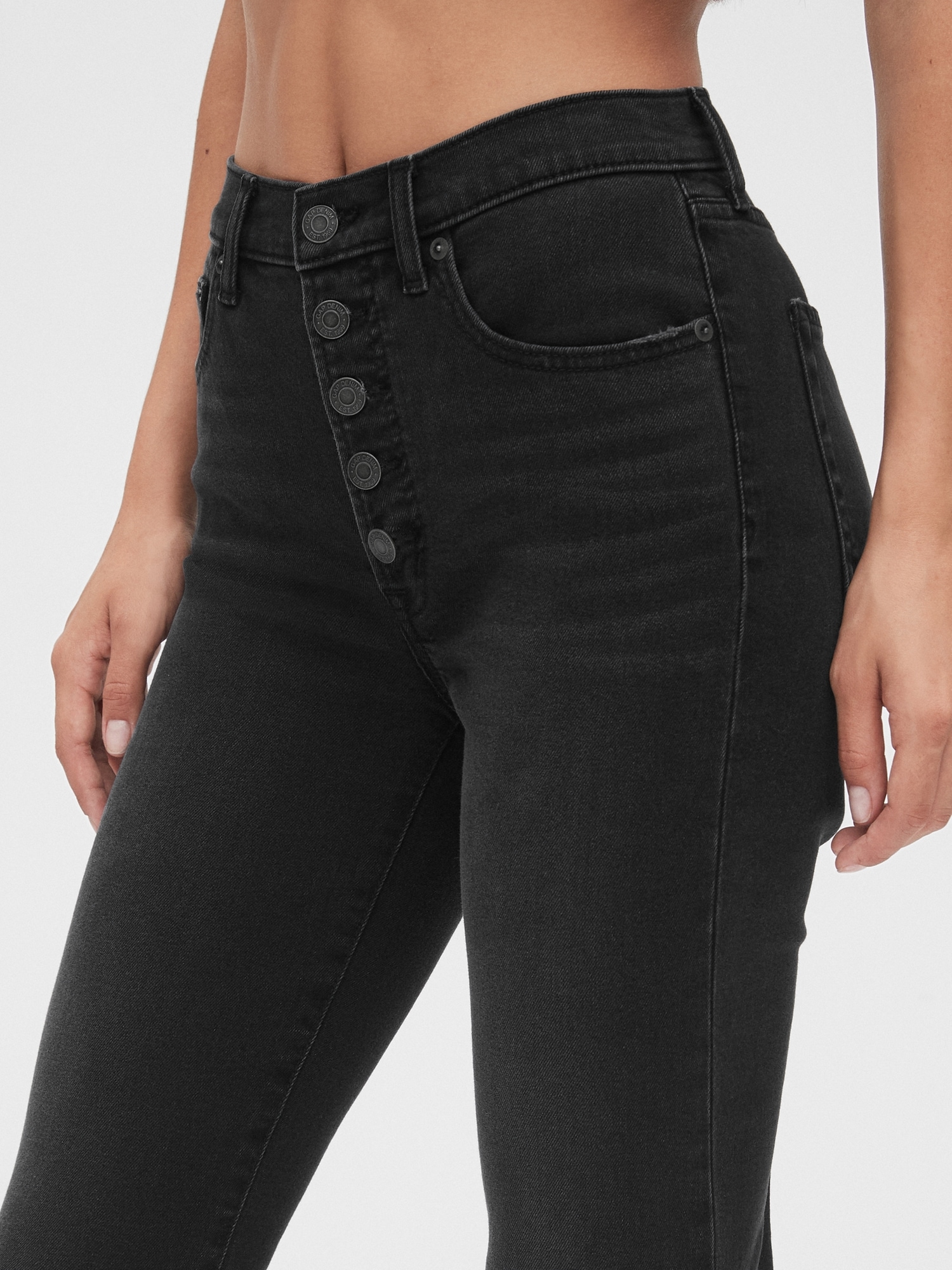 high waisted black jeans buttons