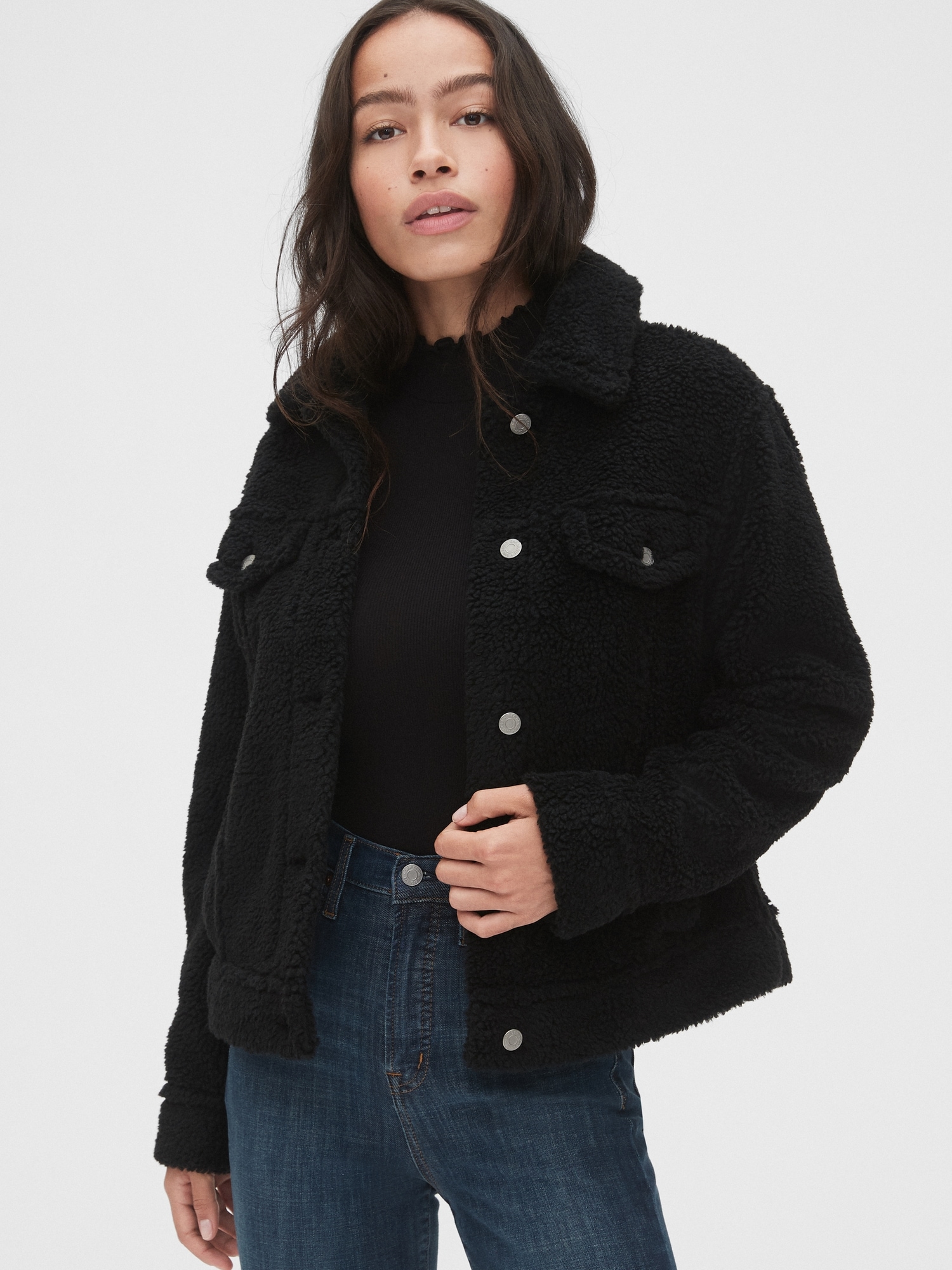 gap black sherpa jacket