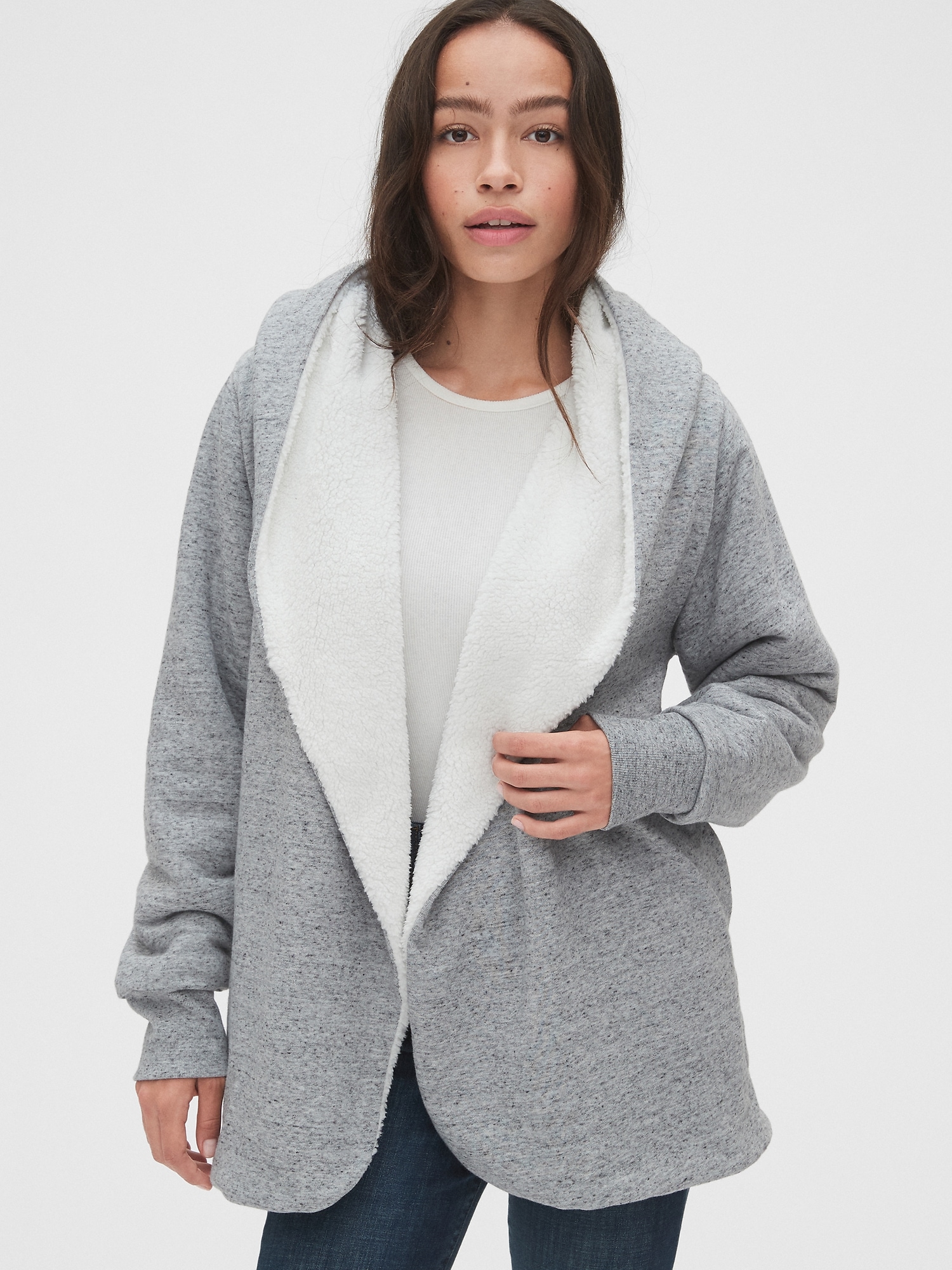 Sherpa lined open front on sale cardigan