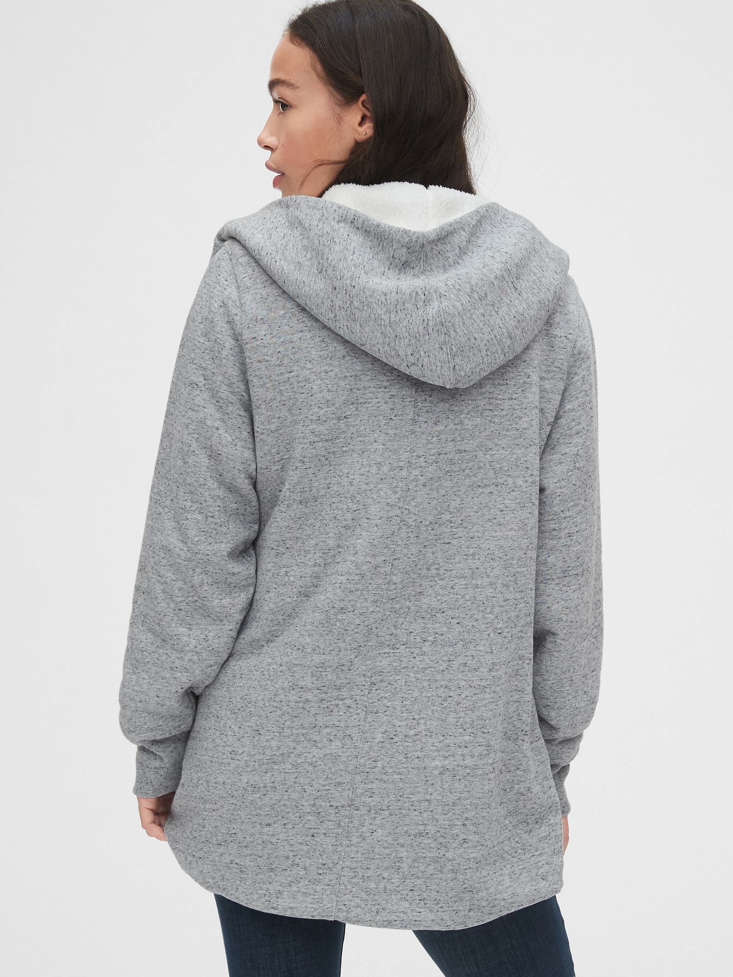 hooded open front sherpa sweater