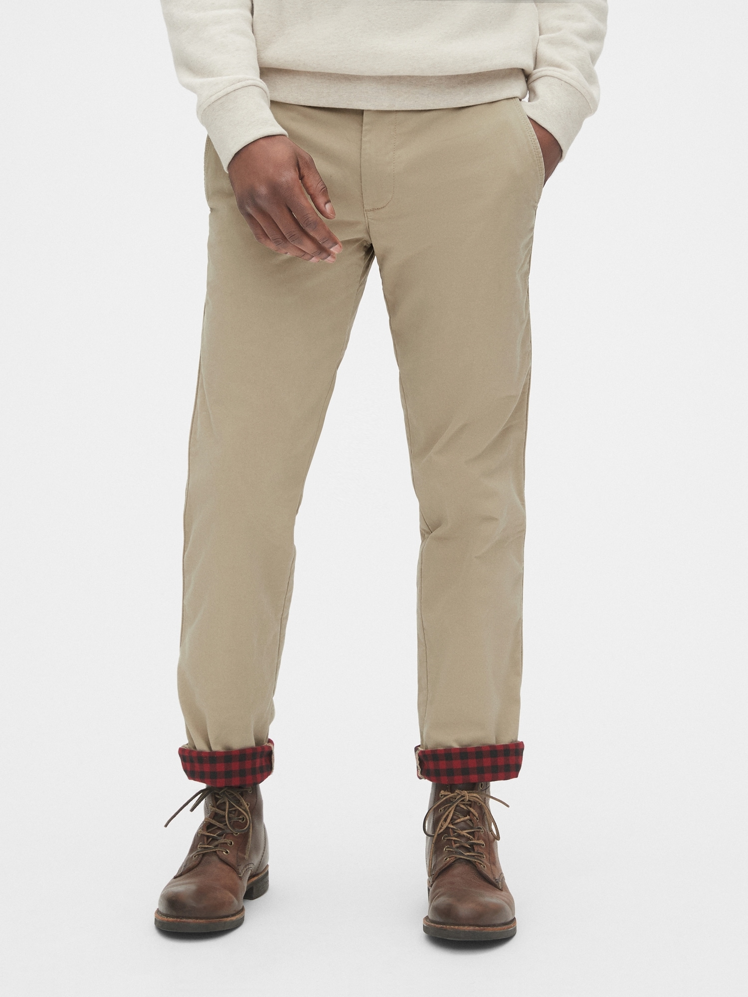 Flannel-Lined Khakis in Straight Fit 