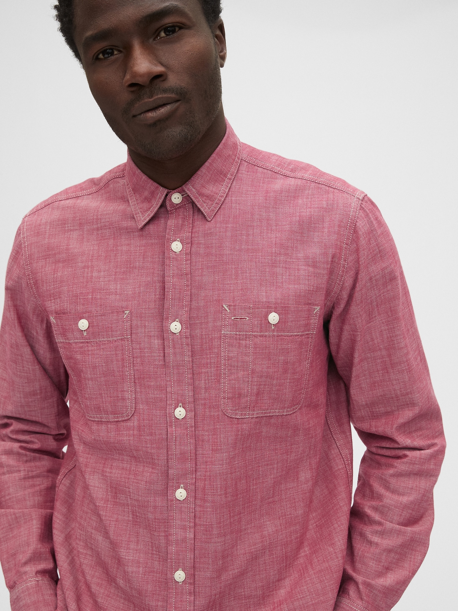 mens pink chambray shirt