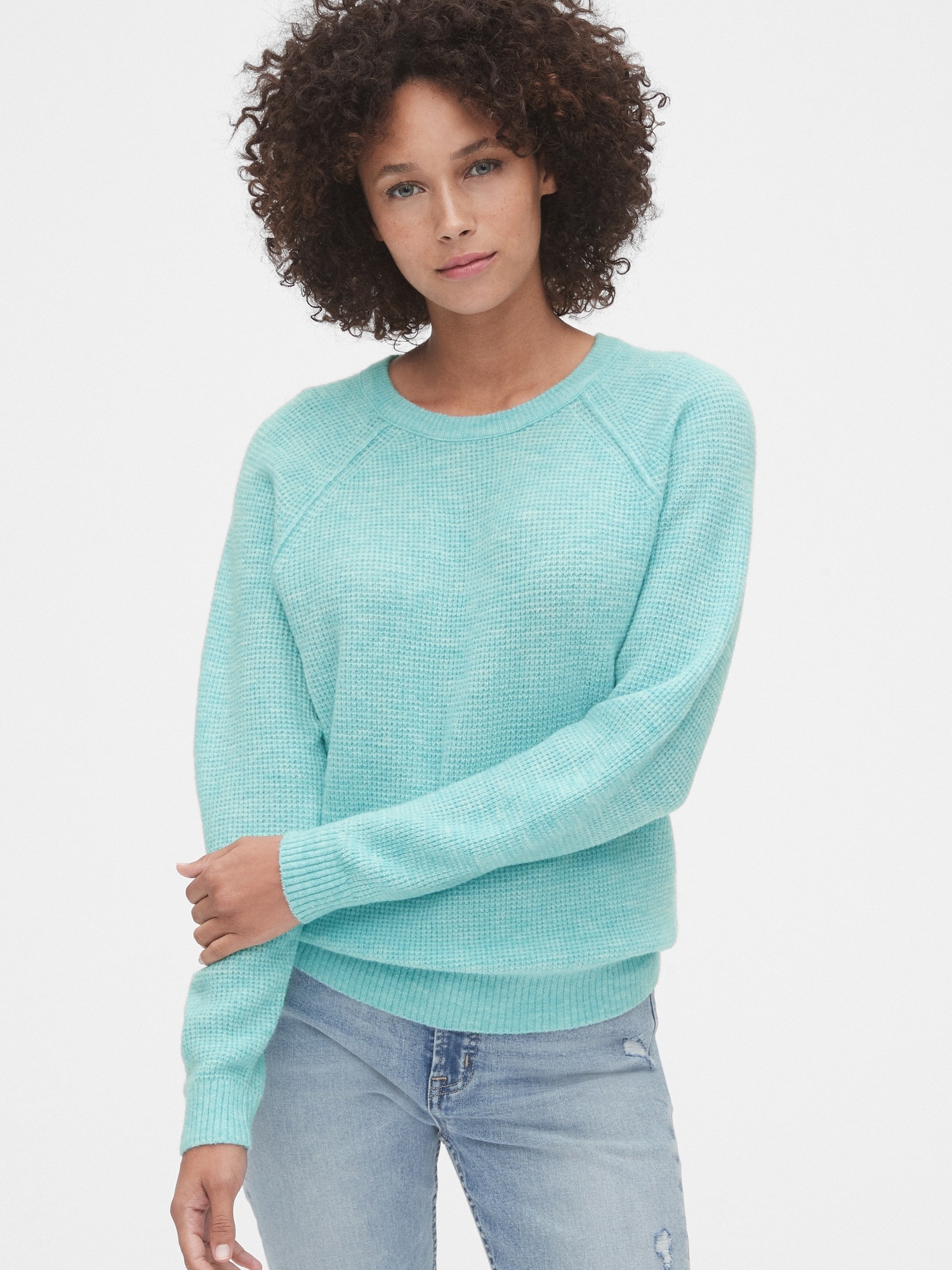 First Thing Waffle Knit Top In Light Teal • Impressions Online