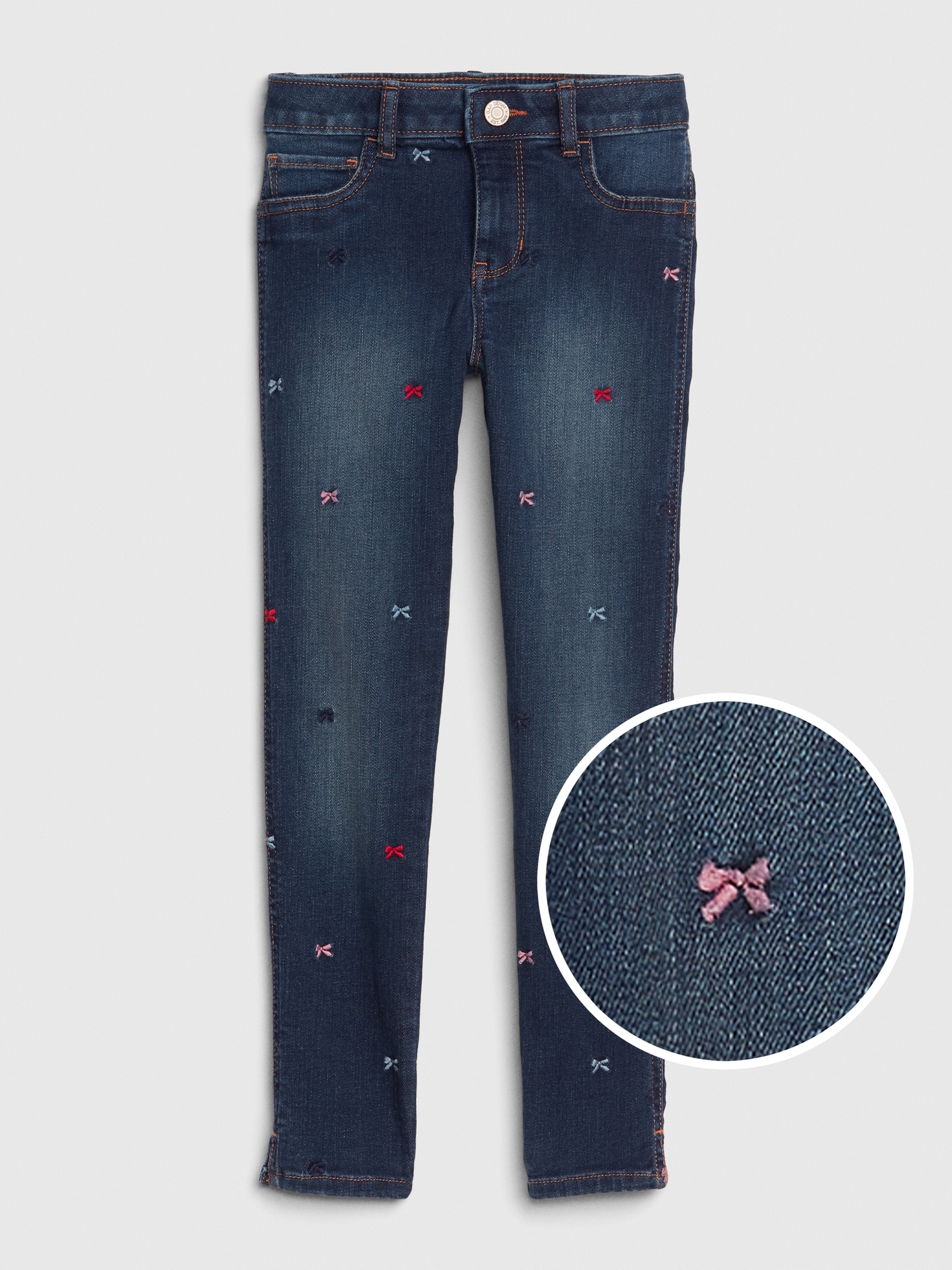 Kids Embroidered Bow Jeggings with Stretch
