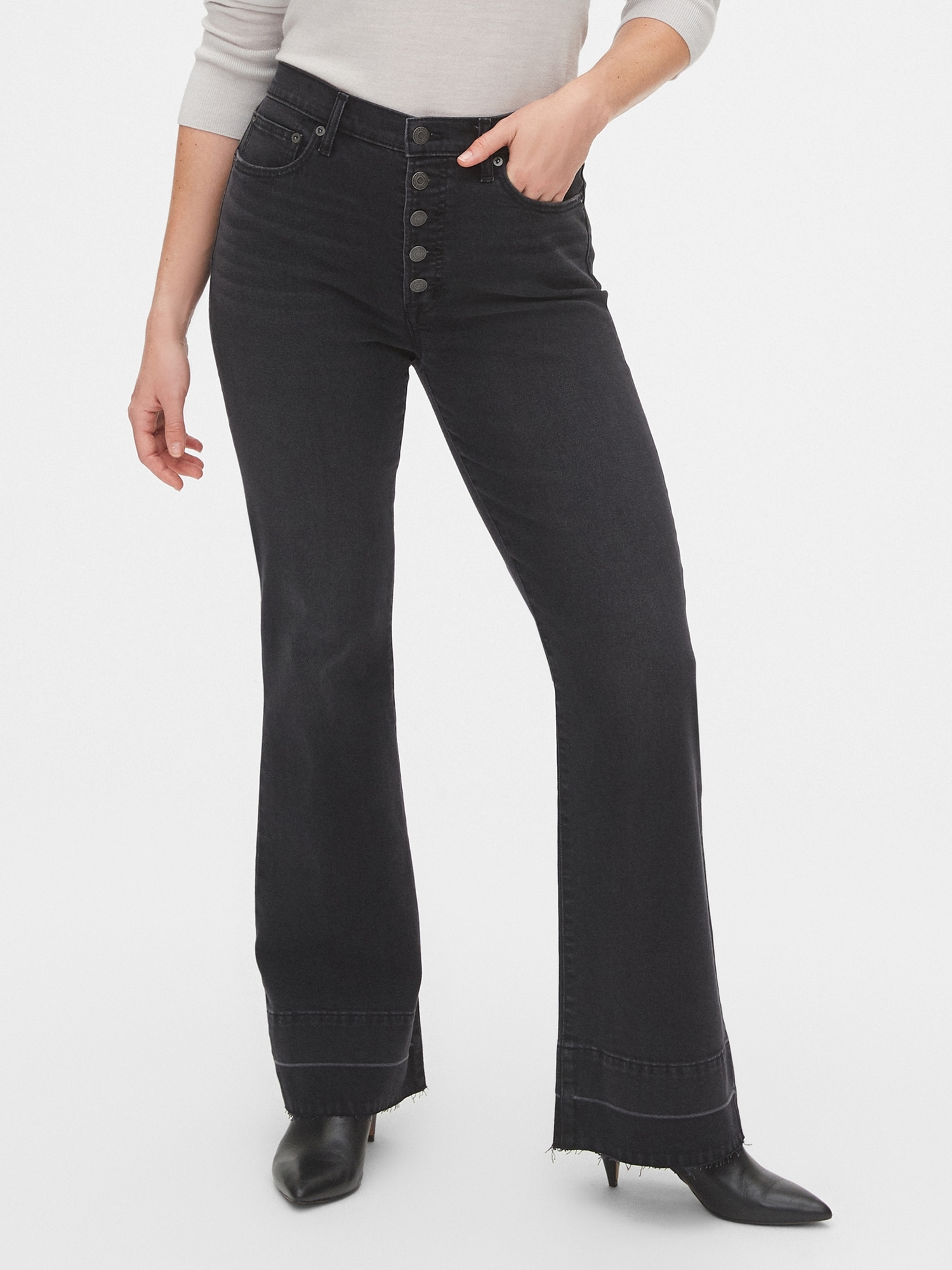 high waisted black jeans with buttons