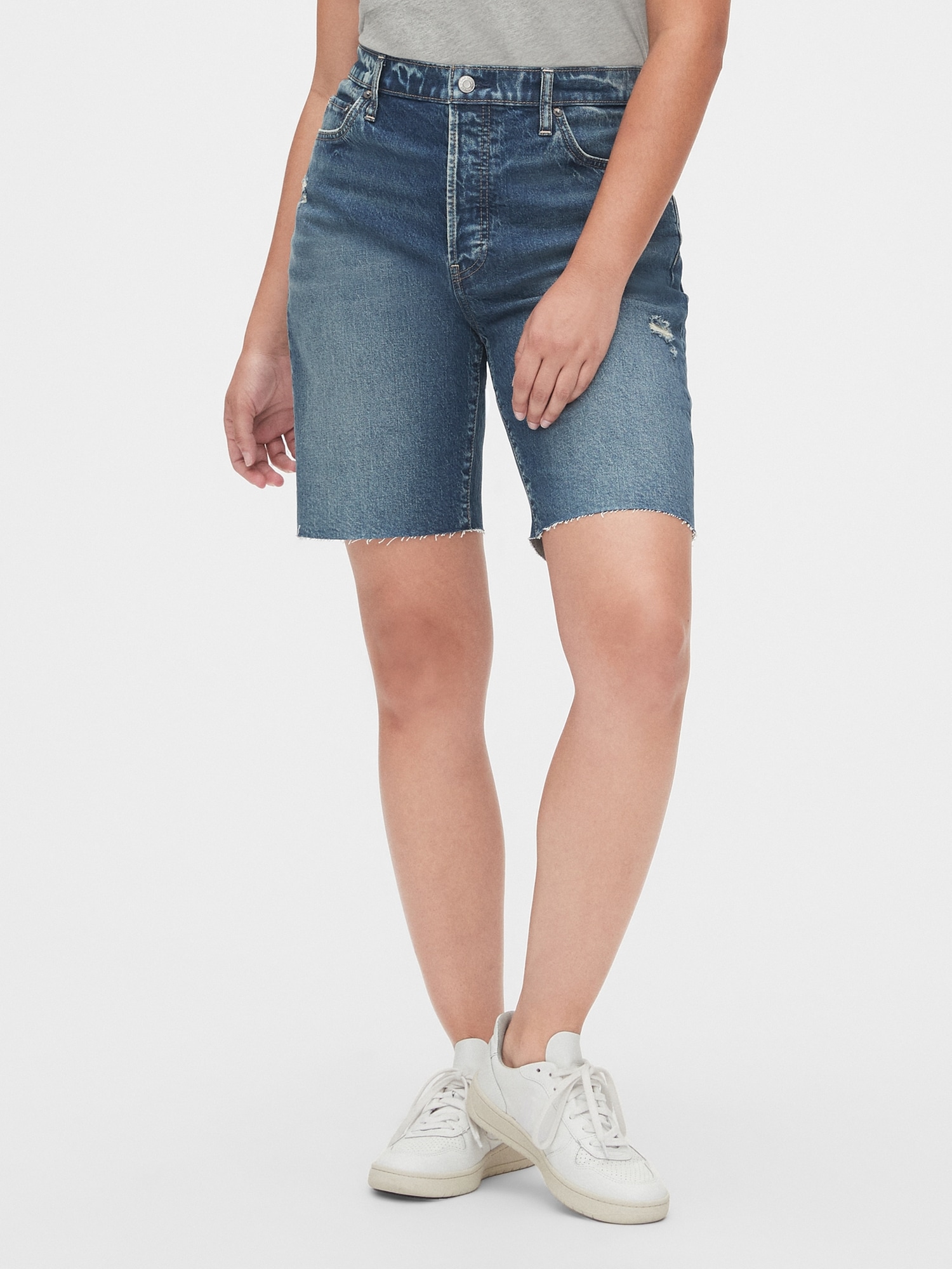 High waisted hot sale distressed bermuda shorts