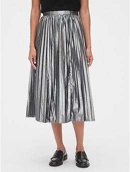 Metallic pleated maxi sales skirt