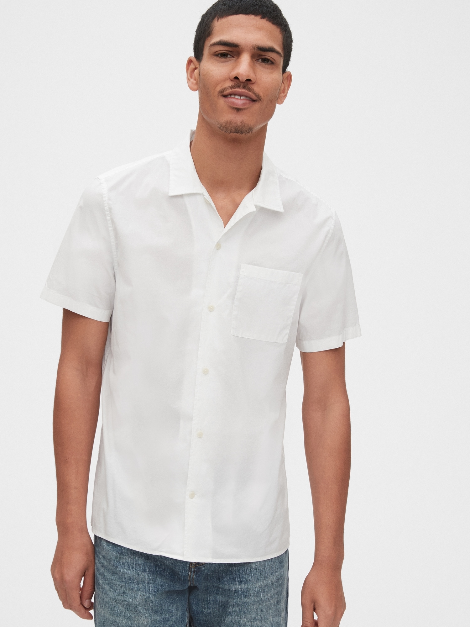 Button-Front Shirt in Poplin