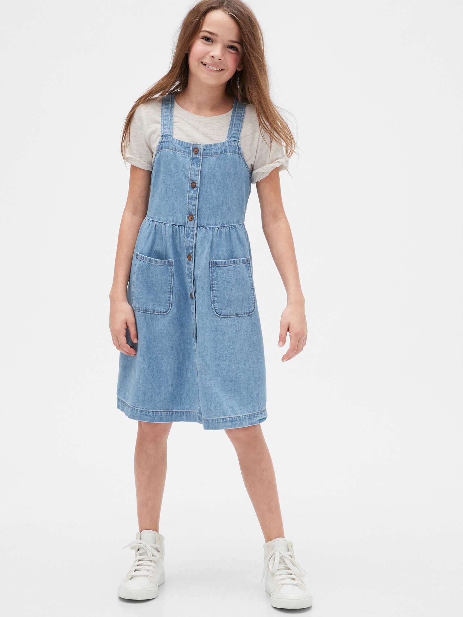 Womens Tall Denim Pocket Pinafore Dress - Blue - 10