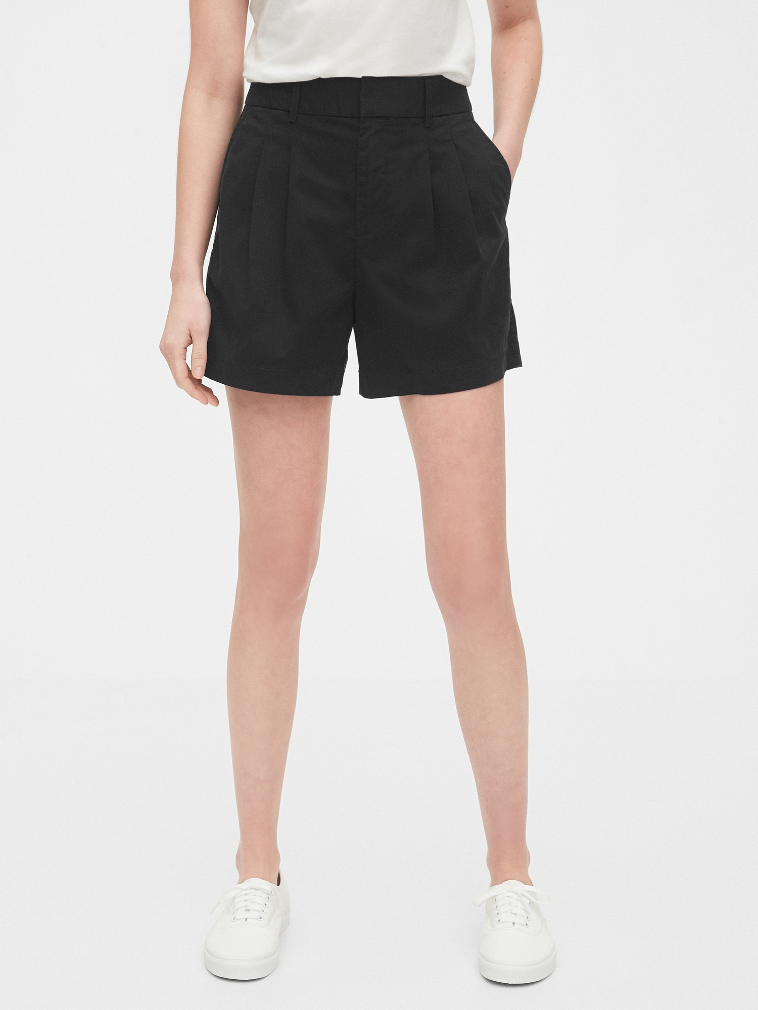 High Rise Pleated Khaki Shorts