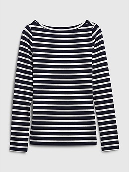 Modern Long Sleeve Stripe Boatneck T-Shirt