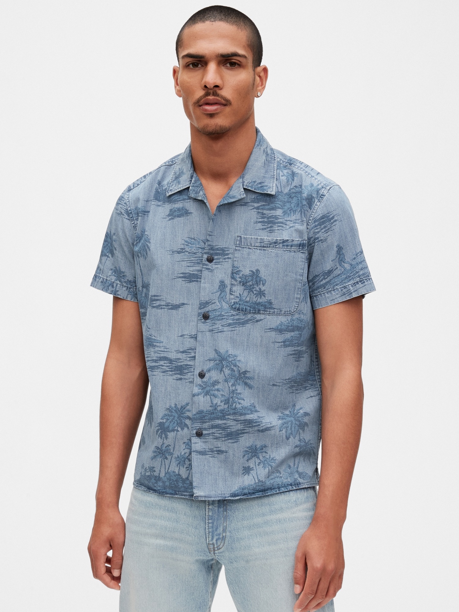 Denim hot sale printed shirts