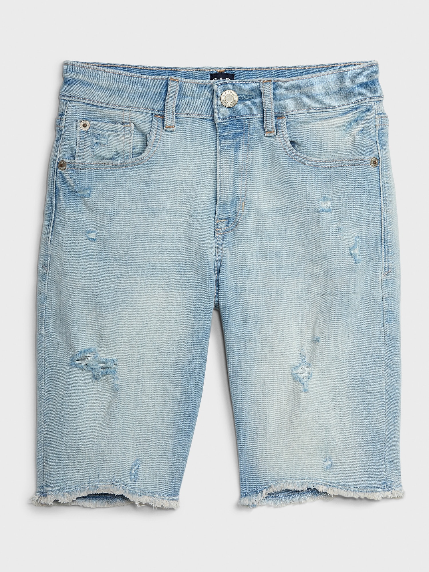 Blue High Rise Distressed Denim Shorts