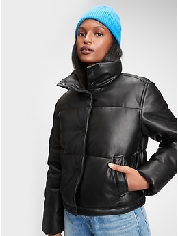 Patent leather cropped sale puffer jacket